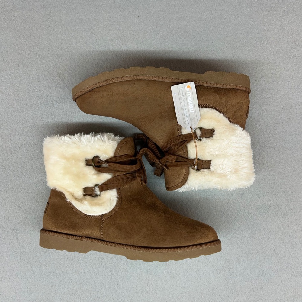NWT Makalu Rochelle Women 10M Chestnut Brown Faux Fur Lined Ankle Boots